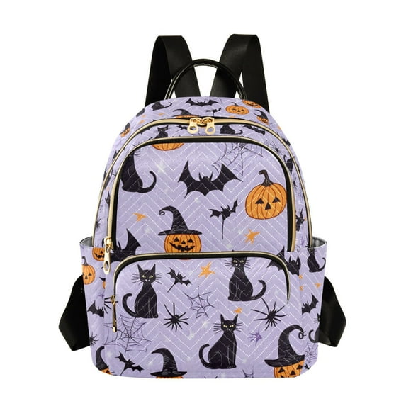 FORMRS Mini Backpack Purse for Women Travel Daypack Casual Shoulder Bag, Purple Halloween Pumpkin
