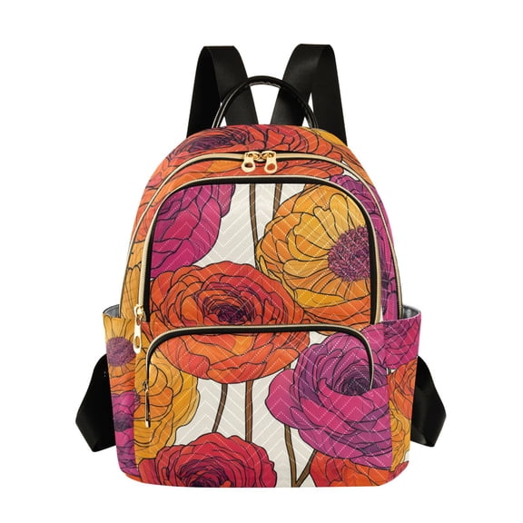 FORMRS Mini Backpack Purse for Women Quilted Travel Daypack Casual Shoulder Bag, Purple Hand Drawn Floral
