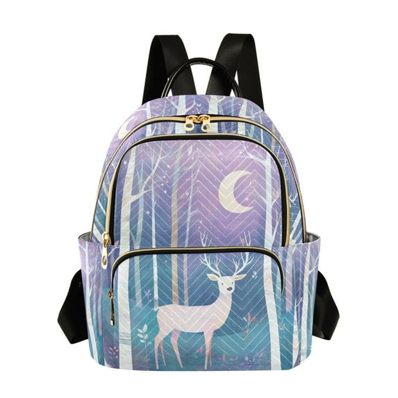 FORMRS Mini Backpack Purse for Women Quilted Travel Daypack Casual Shoulder Bag, Purple Night Deer