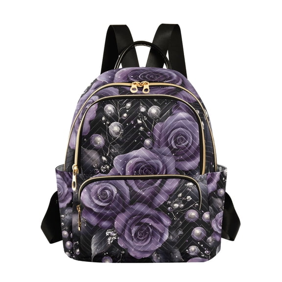 FORMRS Mini Backpack Purse for Women Travel Daypack Casual Shoulder Bag, Purple Roses