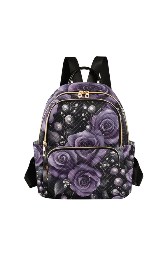 Mini Backpack Purse for Women Travel Daypack Casual Shoulder Bag, Purple Roses
