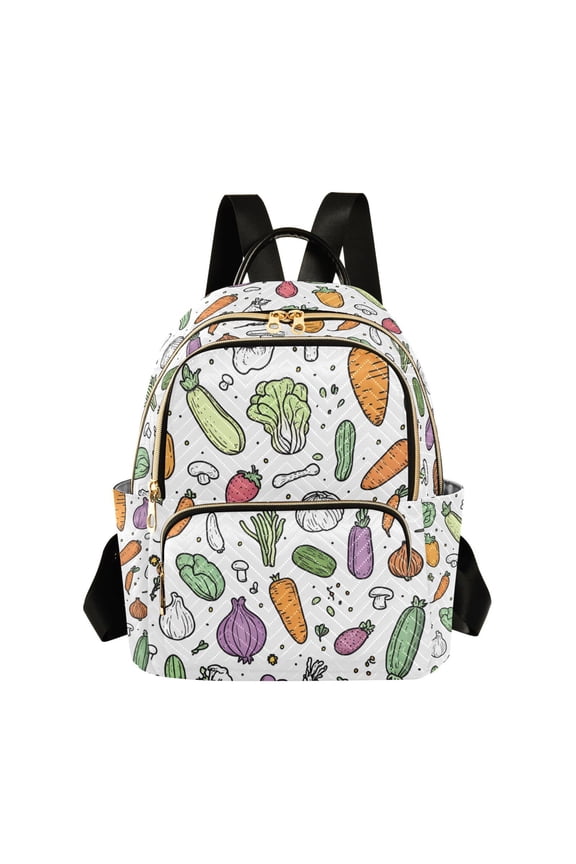 Mini Backpack Purse for Women Travel Daypack Casual Shoulder Bag, Purple Vegetables Pattern