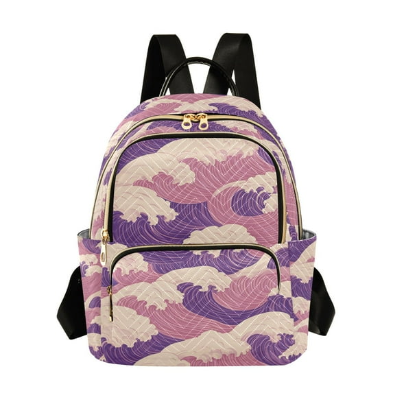 FORMRS Mini Backpack Purse for Women Travel Daypack Casual Shoulder Bag, Purple Wave Pattern