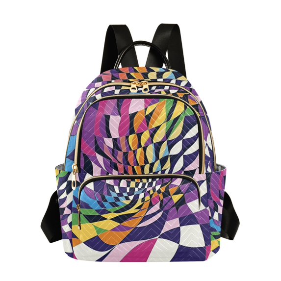 FORMRS Mini Backpack Purse for Women Quilted Travel Daypack Casual Shoulder Bag, Purple Wavy Plaid
