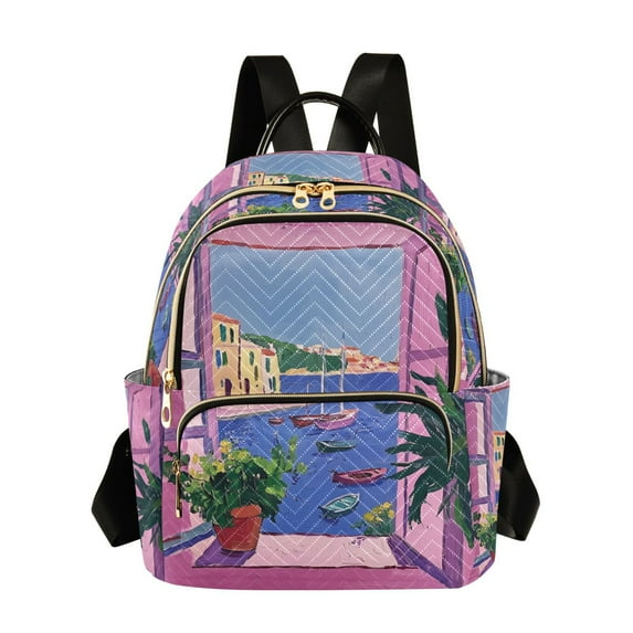 FORMRS Mini Backpack Purse for Women Travel Daypack Casual Shoulder Bag, Purple Window Scene