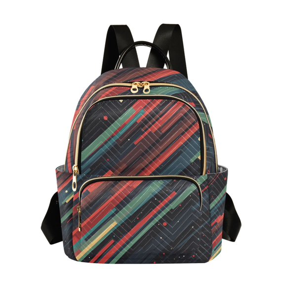FORMRS Mini Backpack Purse for Women Quilted Travel Daypack Casual Shoulder Bag, Red Abstract Lines