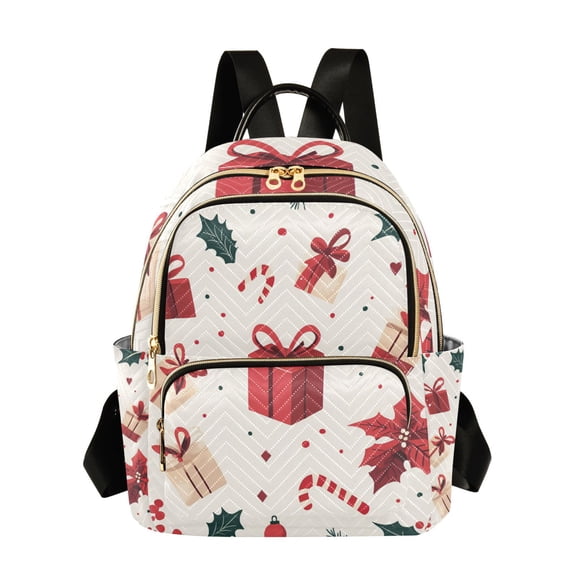 FORMRS Mini Backpack Purse for Women Quilted Travel Daypack Casual Shoulder Bag, Red Christmas Box Pattern