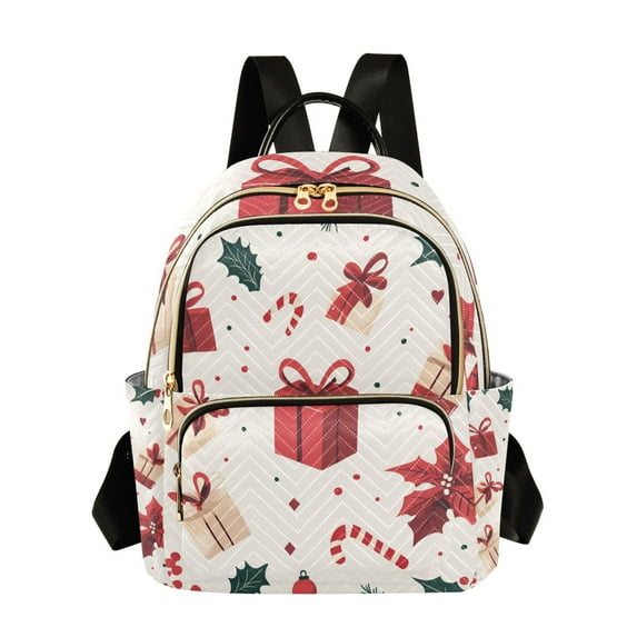 FORMRS Mini Backpack Purse for Women Travel Daypack Casual Shoulder Bag, Red Christmas Gift Pattern
