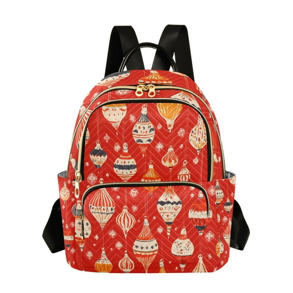 FORMRS Mini Backpack Purse for Women Travel Daypack Casual Shoulder Bag, Red Christmas Ornaments Pattern
