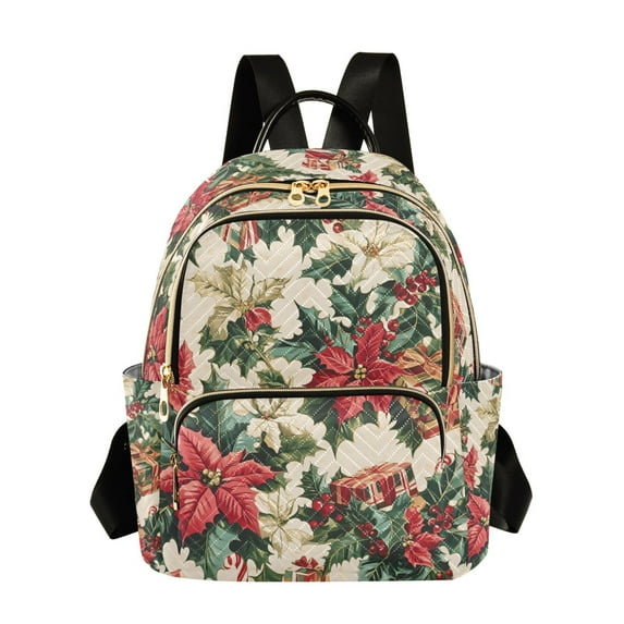 FORMRS Mini Backpack Purse for Women Travel Daypack Casual Shoulder Bag, Red Christmas Poinsettia