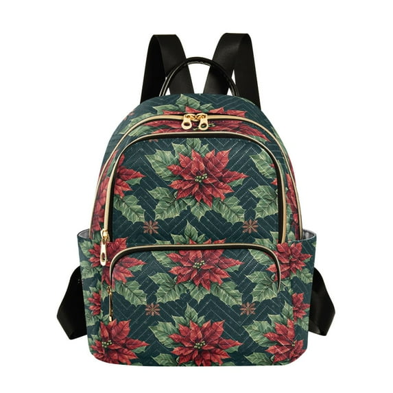 FORMRS Mini Backpack Purse for Women Travel Daypack Casual Shoulder Bag, Red Christmas Poinsettias
