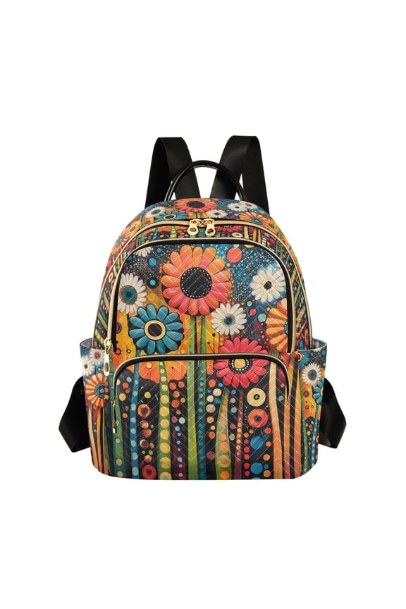 Mini Backpack Purse for Women Travel Daypack Casual Shoulder Bag, Red Colorful Flowers with Dots