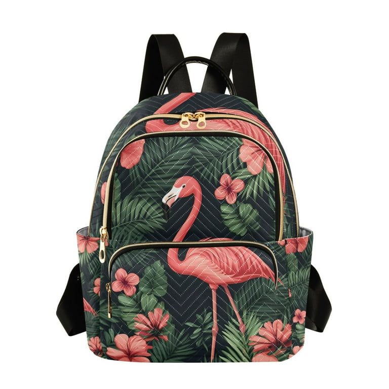 flamingo mini backpack FORMRS Mini Backpack Purse for Women Travel Daypack Casual Shoulder Bag,  Flamingo Leaves Pattern