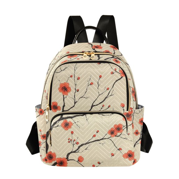FORMRS Mini Backpack Purse for Women Quilted Travel Daypack Casual Shoulder Bag, Red Floral Pattern