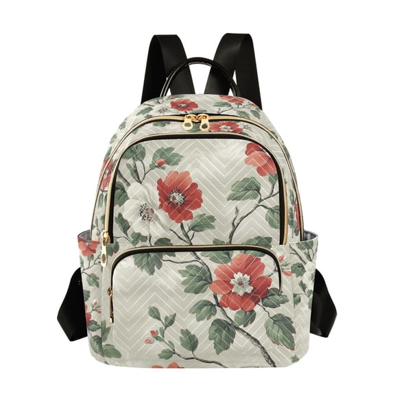 FORMRS Mini Backpack Purse for Women Quilted Travel Daypack Casual Shoulder Bag, Red Floral Pattern