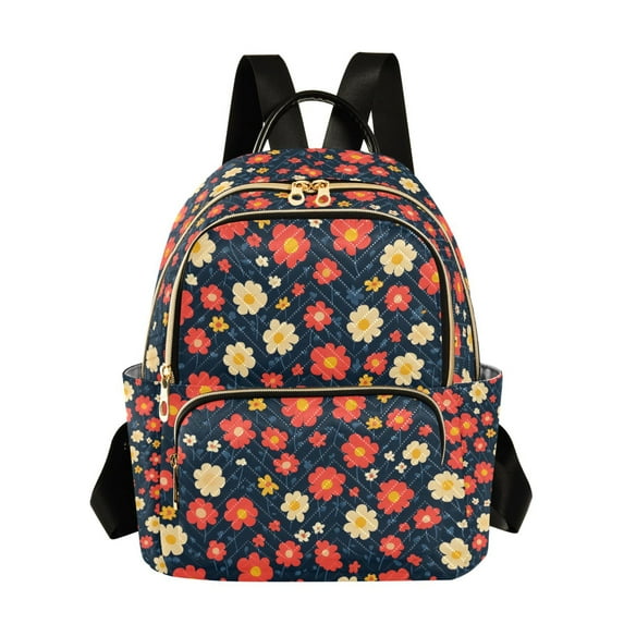 FORMRS Mini Backpack Purse for Women Quilted Travel Daypack Casual Shoulder Bag, Red Floral