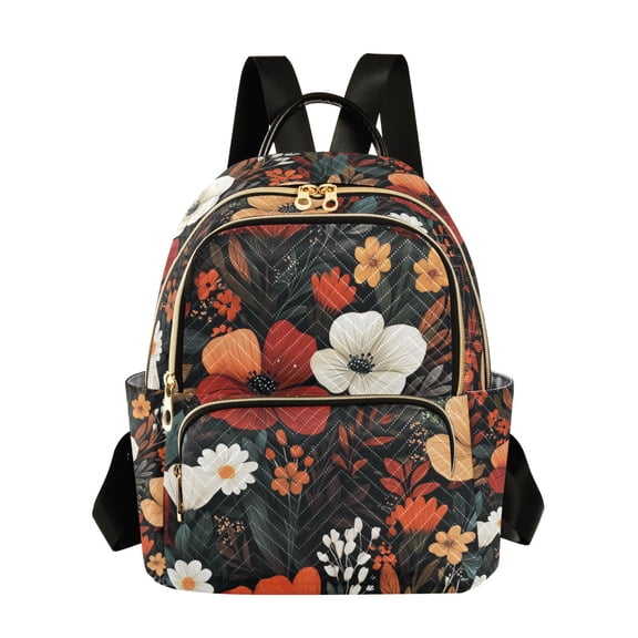 FORMRS Mini Backpack Purse for Women Quilted Travel Daypack Casual Shoulder Bag, Red Flowers Pattern