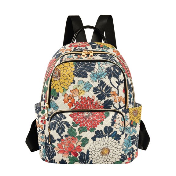 FORMRS Mini Backpack Purse for Women Travel Daypack Casual Shoulder Bag, Red Flowers Pattern