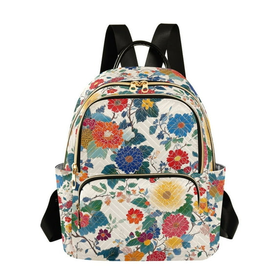 FORMRS Mini Backpack Purse for Women Travel Daypack Casual Shoulder Bag, Red Japanese Floral Pattern