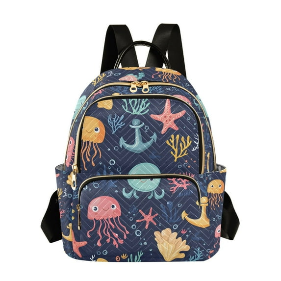 FORMRS Mini Backpack Purse for Women Travel Daypack Casual Shoulder Bag, Red Jellyfish