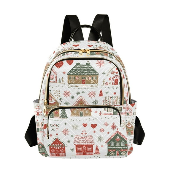 FORMRS Mini Backpack Purse for Women Travel Daypack Casual Shoulder Bag, Red Nordic Christmas House