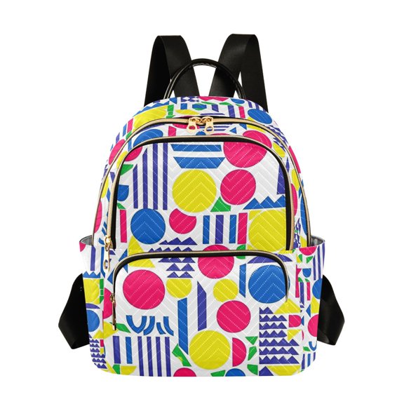 FORMRS Mini Backpack Purse for Women Travel Daypack Casual Shoulder Bag, Red Retro Shapes