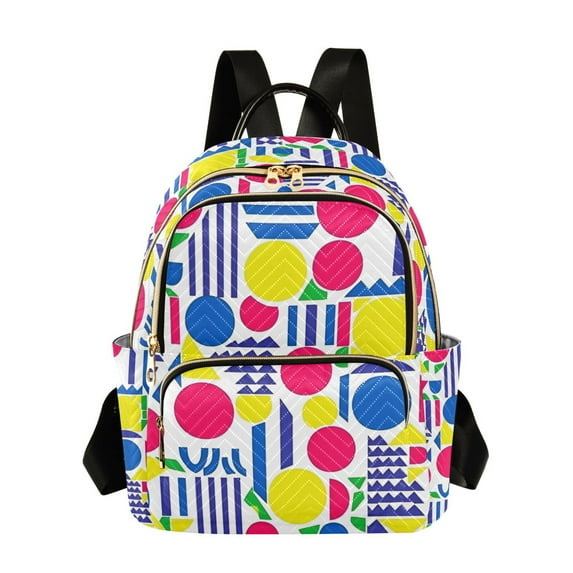 FORMRS Mini Backpack Purse for Women Travel Daypack Casual Shoulder Bag, Red Retro Shapes