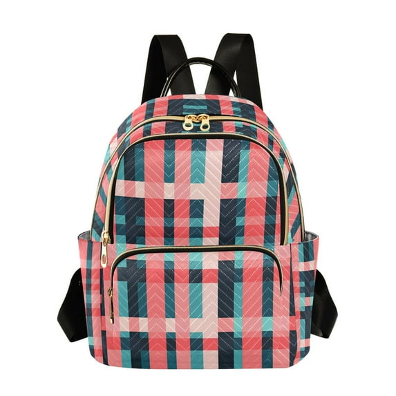 FORMRS Mini Backpack Purse for Women Travel Daypack Casual Shoulder Bag, Red Teal Stripes