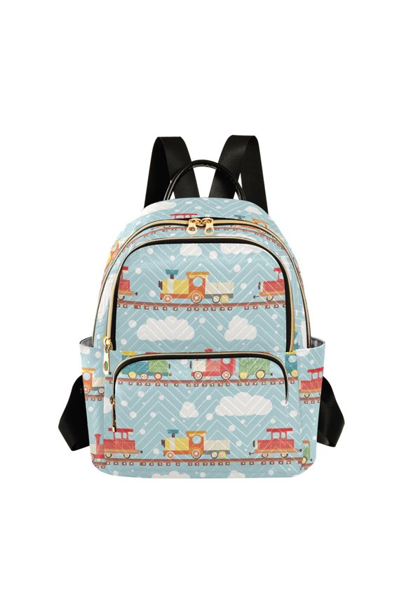 Mini Backpack Purse for Women Travel Daypack Casual Shoulder Bag, Red Trains Pattern