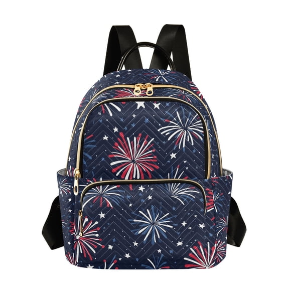 FORMRS Mini Backpack Purse for Women Quilted Travel Daypack Casual Shoulder Bag, Red and Blue Fireworks Pattern