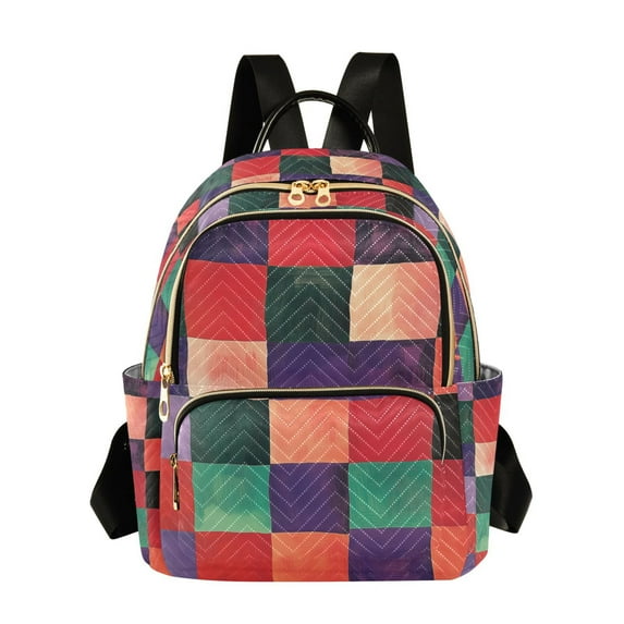 FORMRS Mini Backpack Purse for Women Quilted Travel Daypack Casual Shoulder Bag, Red and Purple Plaid Pattern