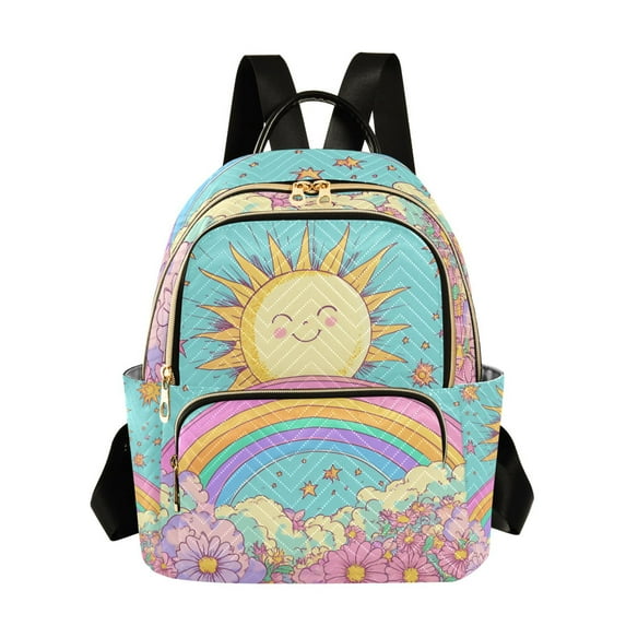 FORMRS Mini Backpack Purse for Women Travel Daypack Casual Shoulder Bag, Retro Blue Rainbow