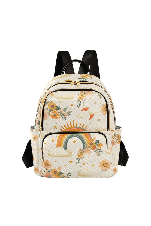 Mini Backpack Purse for Women Travel Daypack Casual Shoulder Bag, Retro Rainbow