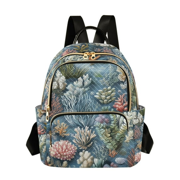 FORMRS Mini Backpack Purse for Women Quilted Travel Daypack Casual Shoulder Bag, Sea Plants Pattern