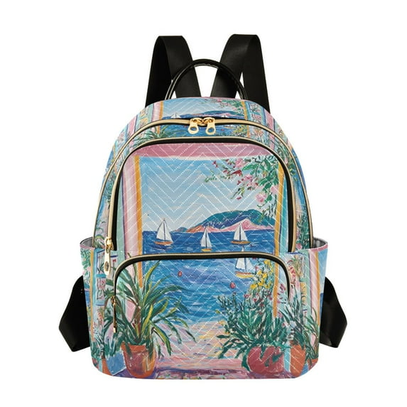 FORMRS Mini Backpack Purse for Women Travel Daypack Casual Shoulder Bag, Seaside Door