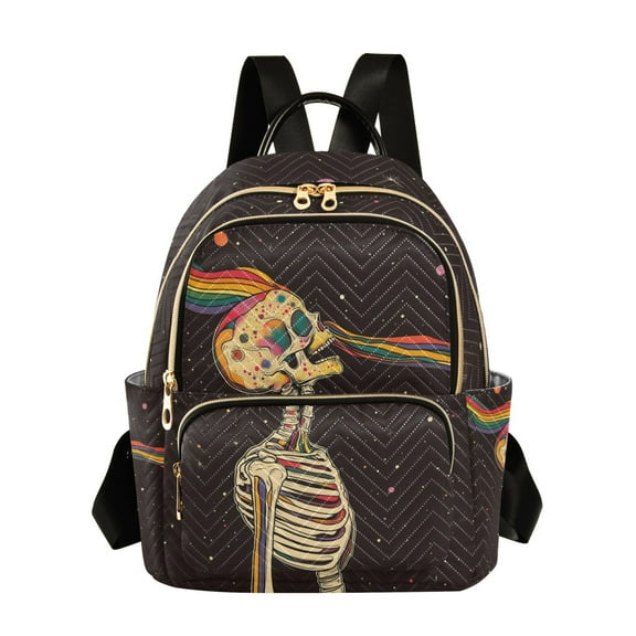 FORMRS Mini Backpack Purse for Women Travel Daypack Casual Shoulder Bag, Skeleton Stripes