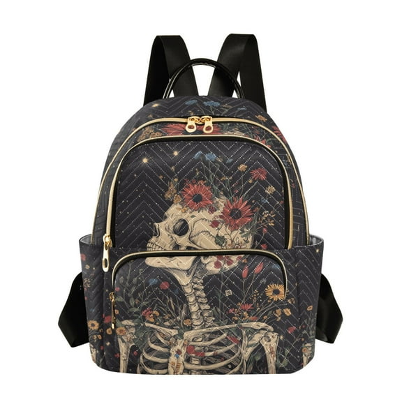 FORMRS Mini Backpack Purse for Women Travel Daypack Casual Shoulder Bag, Skeleton with Flowers Pattern