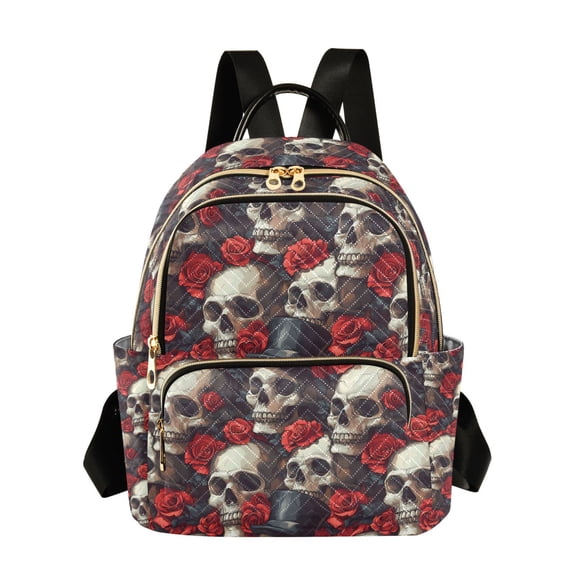 FORMRS Mini Backpack Purse for Women Travel Daypack Casual Shoulder Bag, Skull Red Rose Hat Pattern