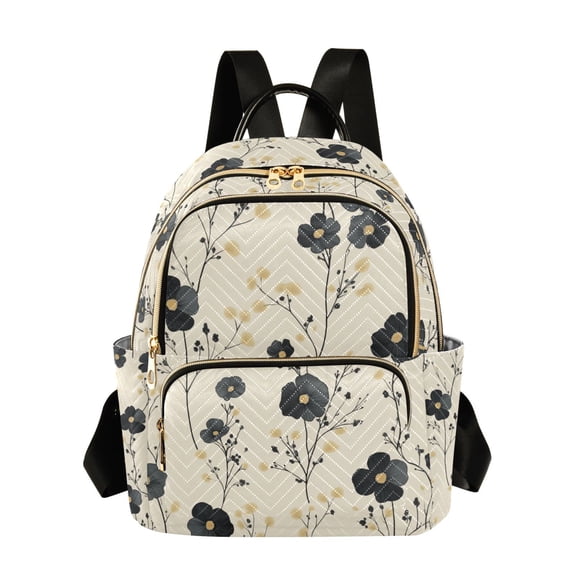 FORMRS Mini Backpack Purse for Women Travel Daypack Casual Shoulder Bag, Small Black Flowers