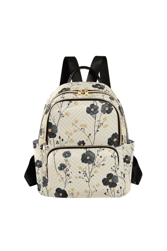 Mini Backpack Purse for Women Travel Daypack Casual Shoulder Bag, Small Black Flowers