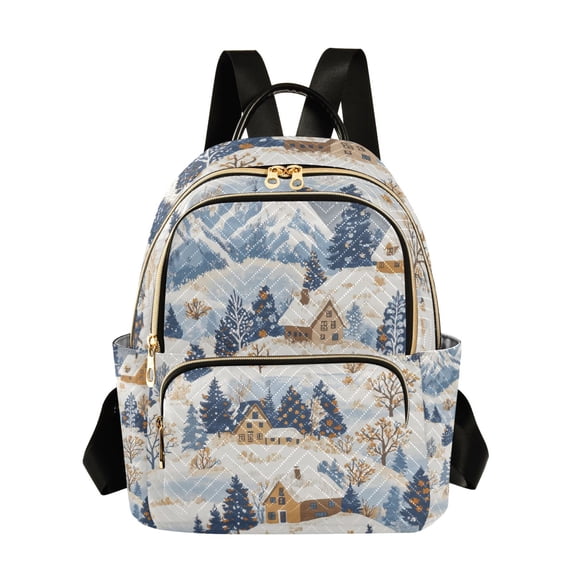 FORMRS Mini Backpack Purse for Women Quilted Travel Daypack Casual Shoulder Bag, Snowy Winter