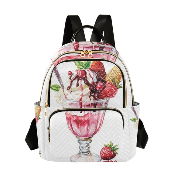 FORMRS Mini Backpack Purse for Women Quilted Travel Daypack Casual Shoulder Bag, Strawberry Ice Cream Pattern