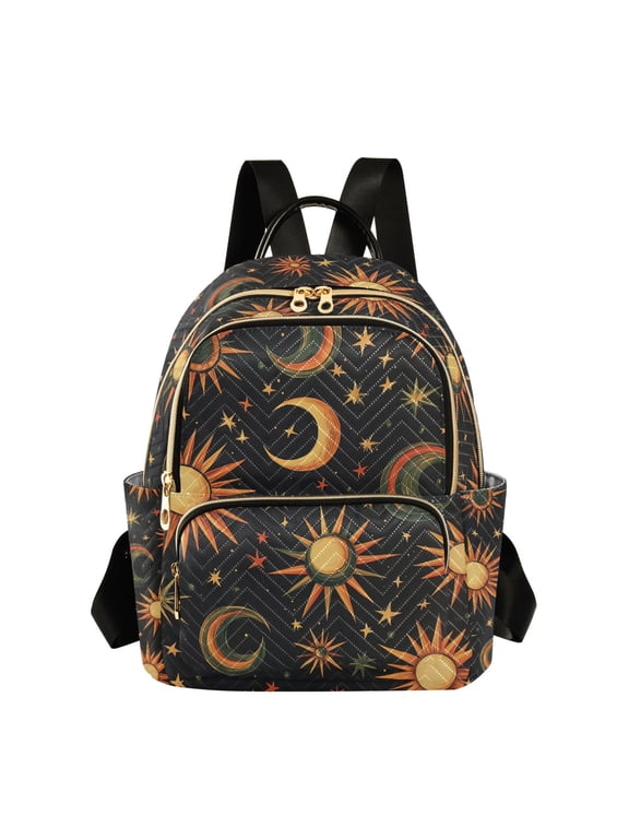 Mini Backpack Purse for Women Quilted Travel Daypack Casual Shoulder Bag, Sun Moon and Stars Pattern