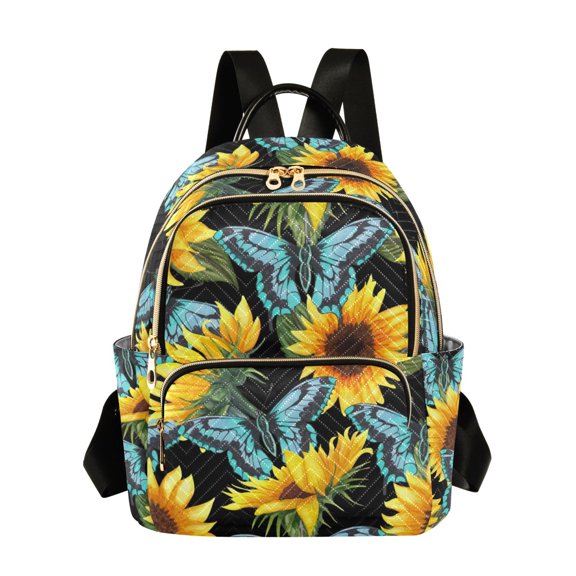 FORMRS Mini Backpack Purse for Women Quilted Travel Daypack Casual Shoulder Bag, Sunflower Butterfly Pattern
