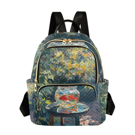 FORMRS Mini Backpack Purse for Women Quilted Travel Daypack Casual Shoulder Bag, Sunshine Goldfish