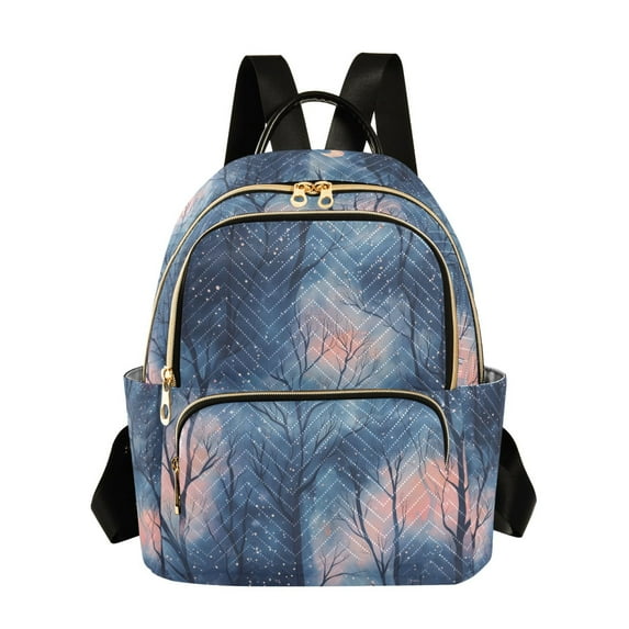 FORMRS Mini Backpack Purse for Women Quilted Travel Daypack Casual Shoulder Bag, Trees in The Night