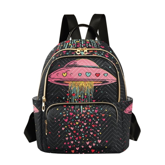 FORMRS Mini Backpack Purse for Women Travel Daypack Casual Shoulder Bag, UFO with Hearts Pattern