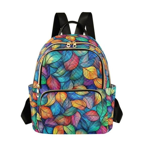 FORMRS Mini Backpack Purse for Women Quilted Travel Daypack Casual Shoulder Bag, Vibrant Art Leaves Pattern
