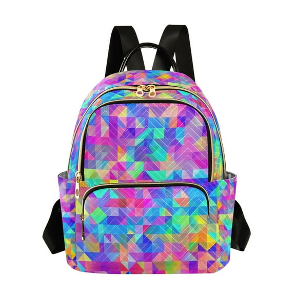 FORMRS Mini Backpack Purse for Women Quilted Travel Daypack Casual Shoulder Bag, Vibrant Geometric Pattern