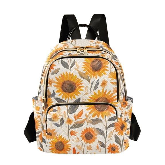 FORMRS Mini Backpack Purse for Women Quilted Travel Daypack Casual Shoulder Bag, Watercolor Sunflowers and Leaves
